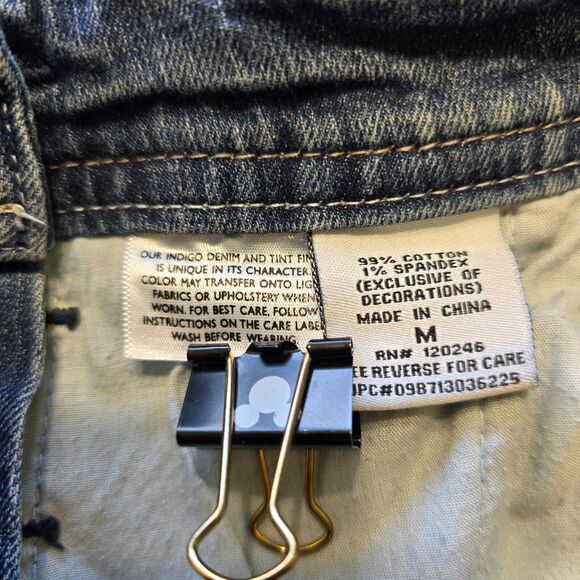 WallFlower Denim Overalls Shorts Distressed Blue Medium Wash Women M - Picture 6 of 6